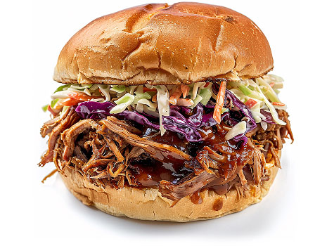 Pork bbq sandwich with coleslaw on a bun.