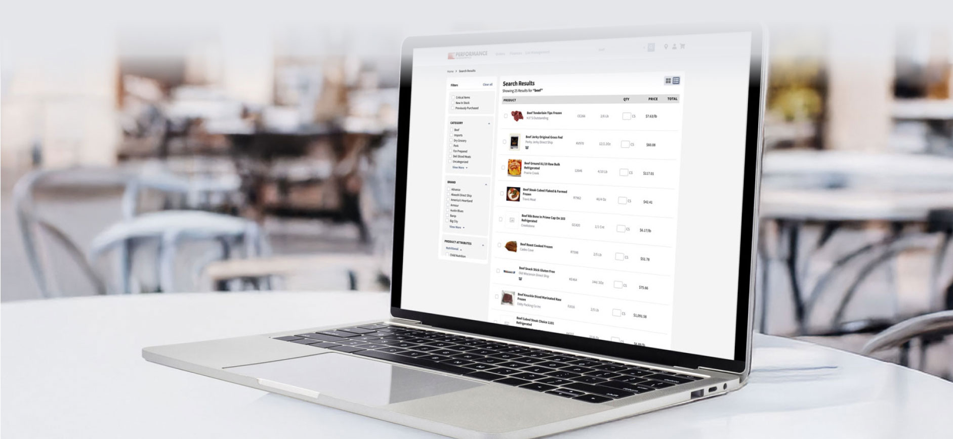 Laptop screen displaying CustomerFirst online ordering platform 