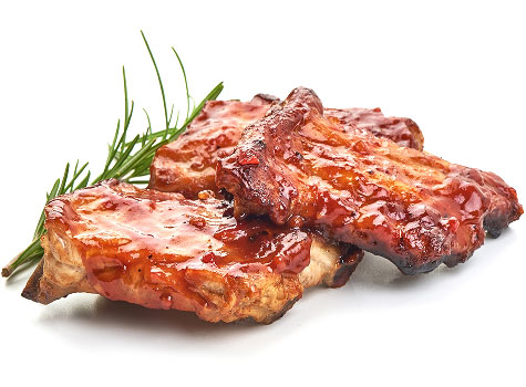 Succulent Allegiance pork ribs slathered in juicy bbq sauce.