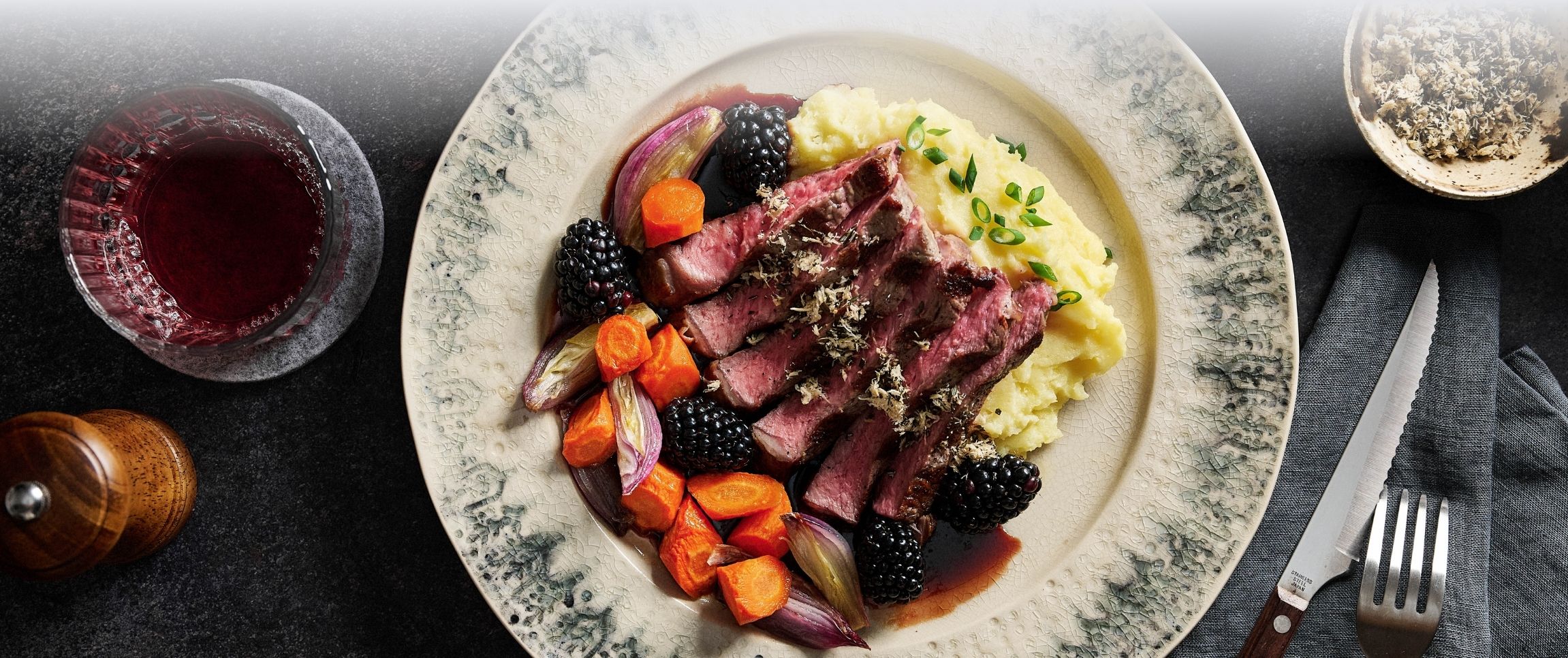 Braveheart® Strip Steak with Balsamic Blackberry Merlot Glaze