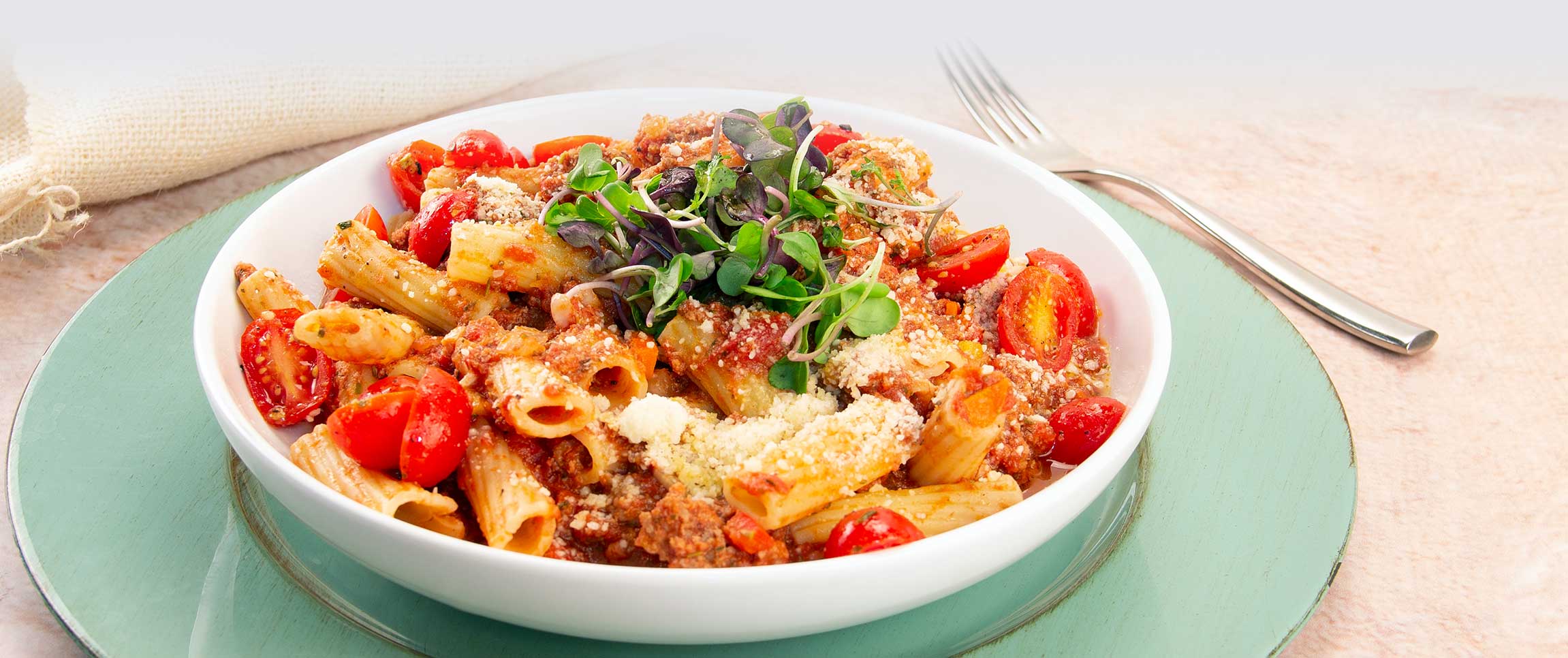 Bison Bolognaise Sauce atop pasta